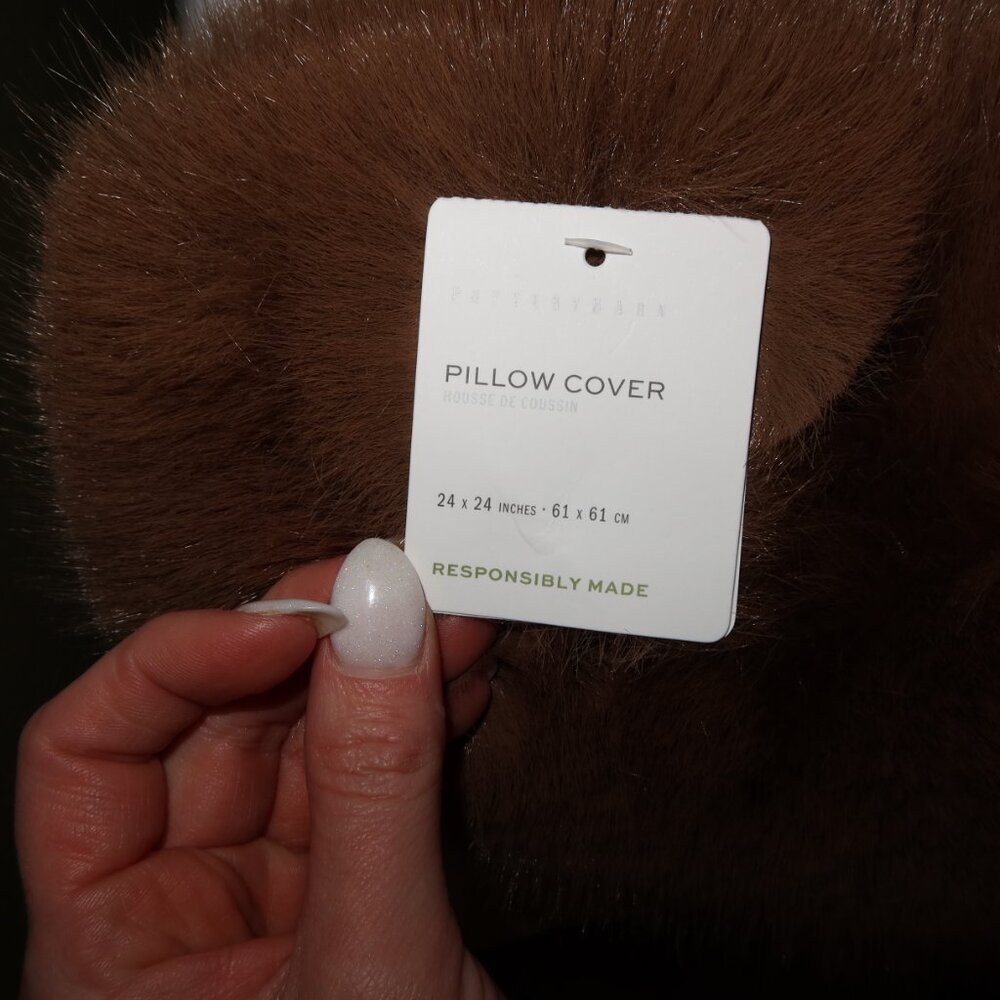 Pottery Barn Faux Mink Pillow Cover & Insert [Euro Size, 24x24] **NWT** - Picture 2 of 10